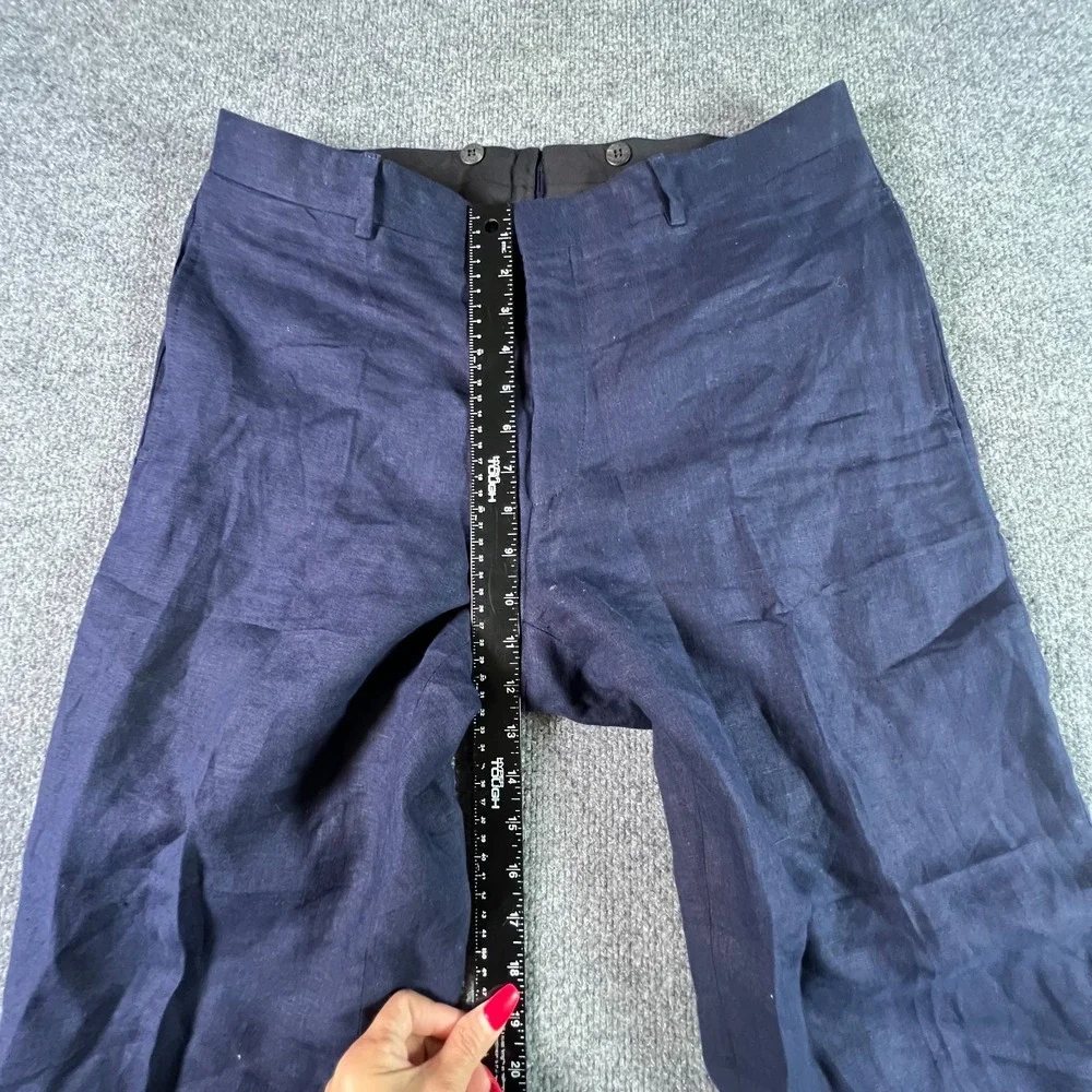 Polo Ralph Lauren Pants Men's 34 Navy Blue 100% Flax Flat Front Straight Preppy